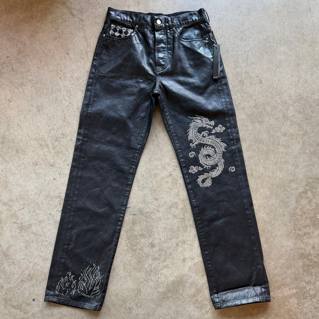29x31 Amiri Waxed Denim Studded Pants