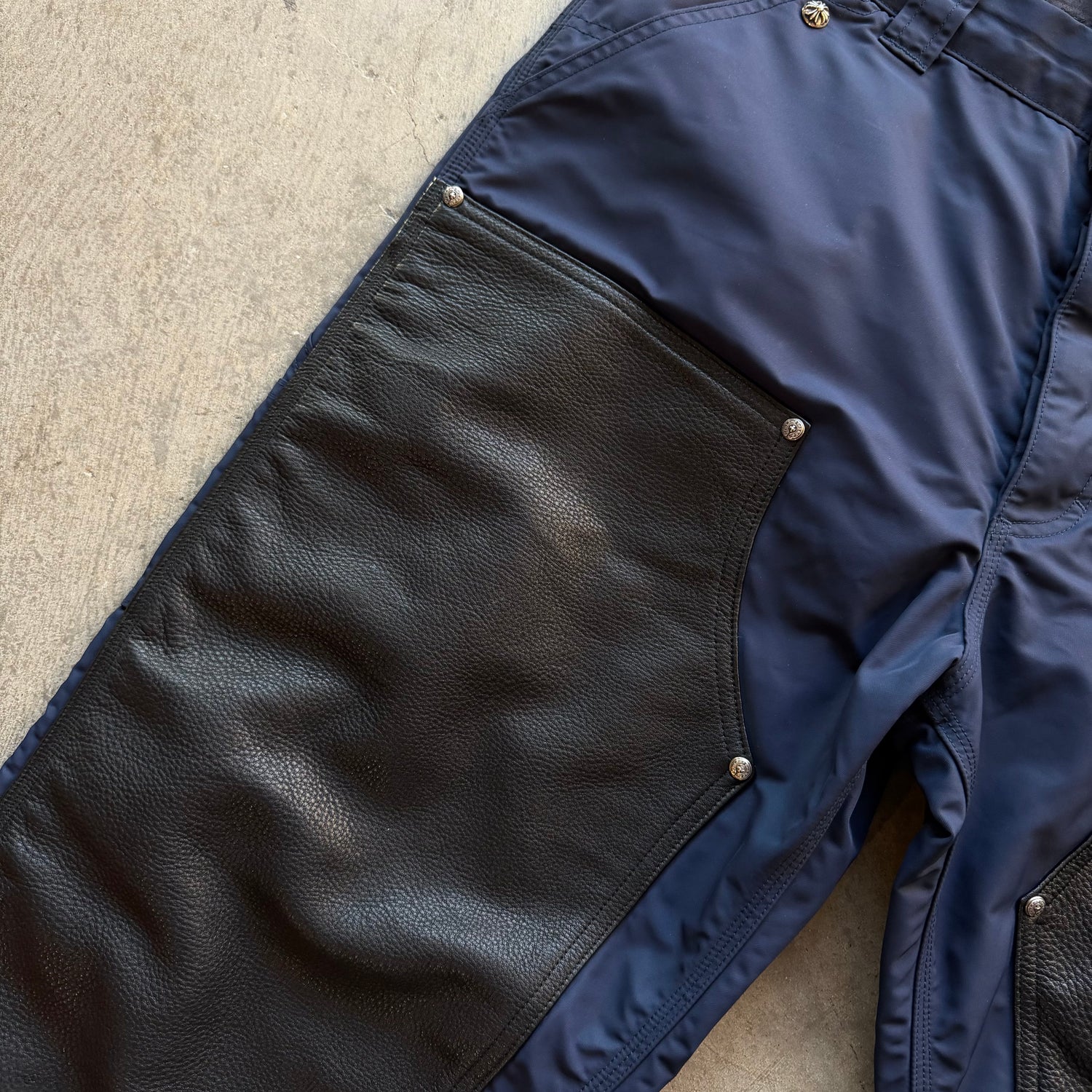 36x29 Chrome Hearts Leather Nylon Double Knees Navy
