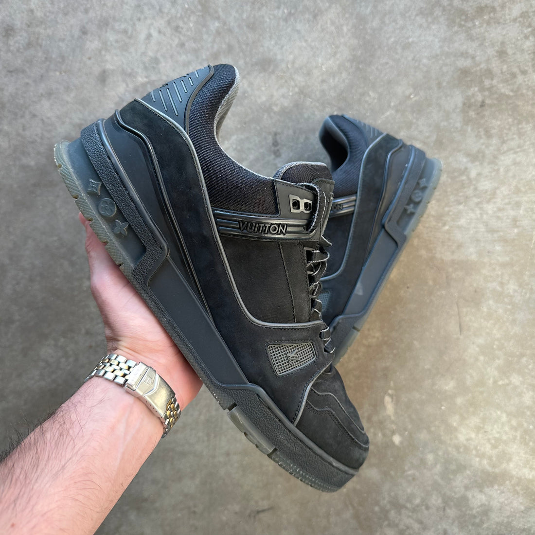 11.5 Used LV Trainer Black Suede