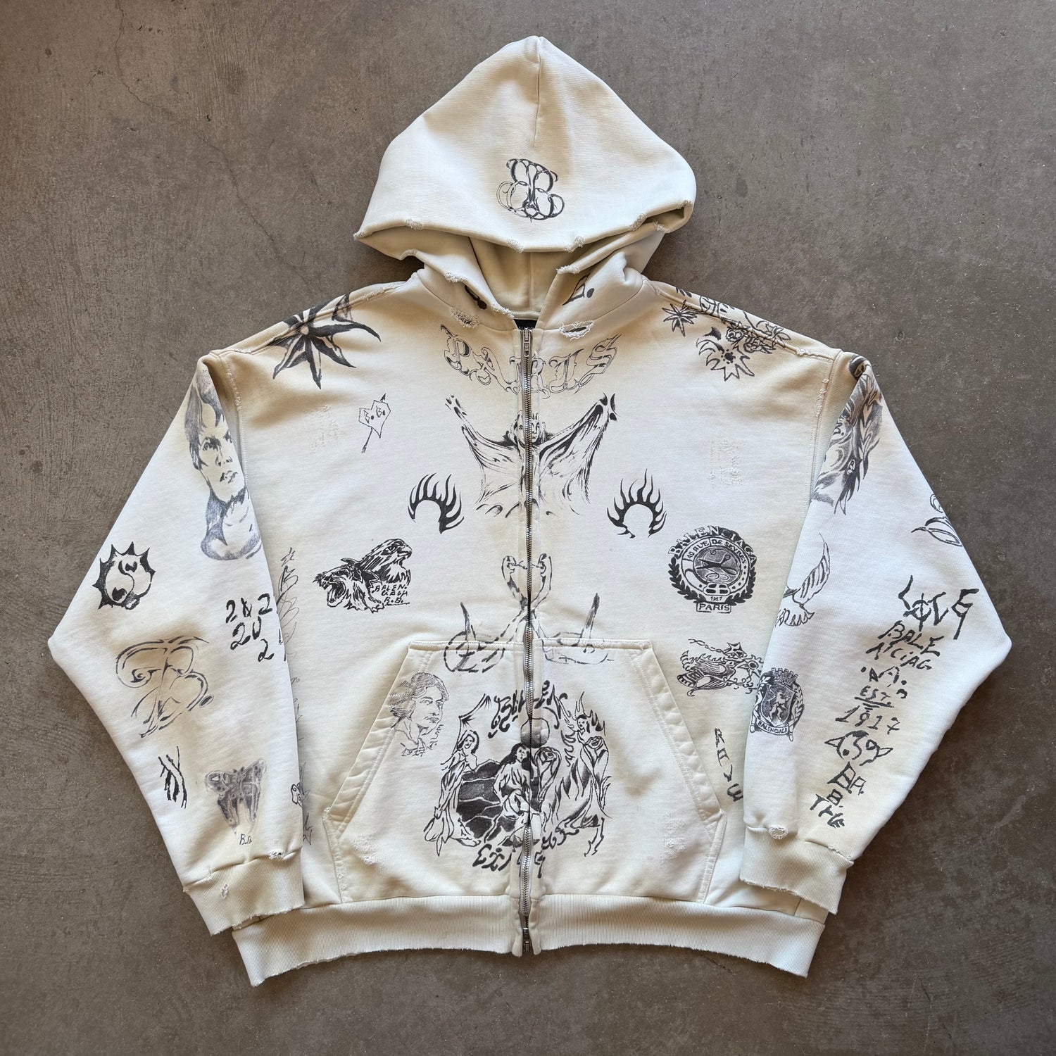 S Balenciaga Tattoo Full Zip Hoodie