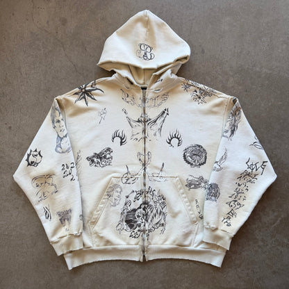 S Balenciaga Tattoo Full Zip Hoodie