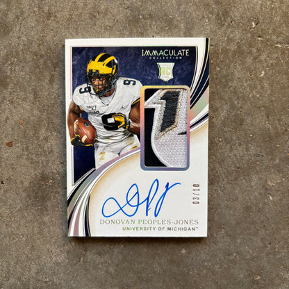 Donovan Peoples-Jones 2020 Panini Immaculate Collegiate Patch Autograph /10