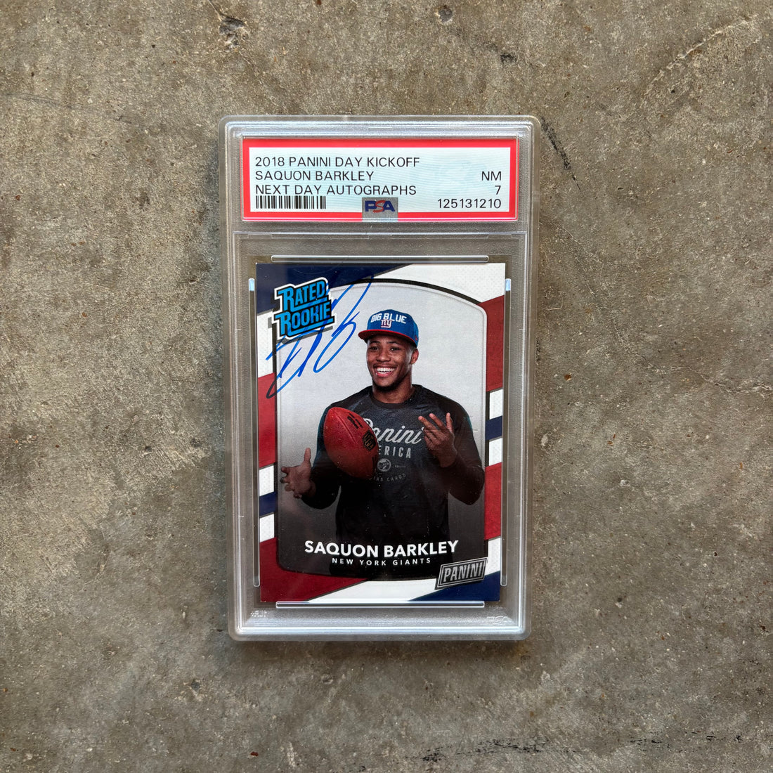 Saquon Barkley 2018 Panini Day Kickoff Next Day Autographs PSA 7