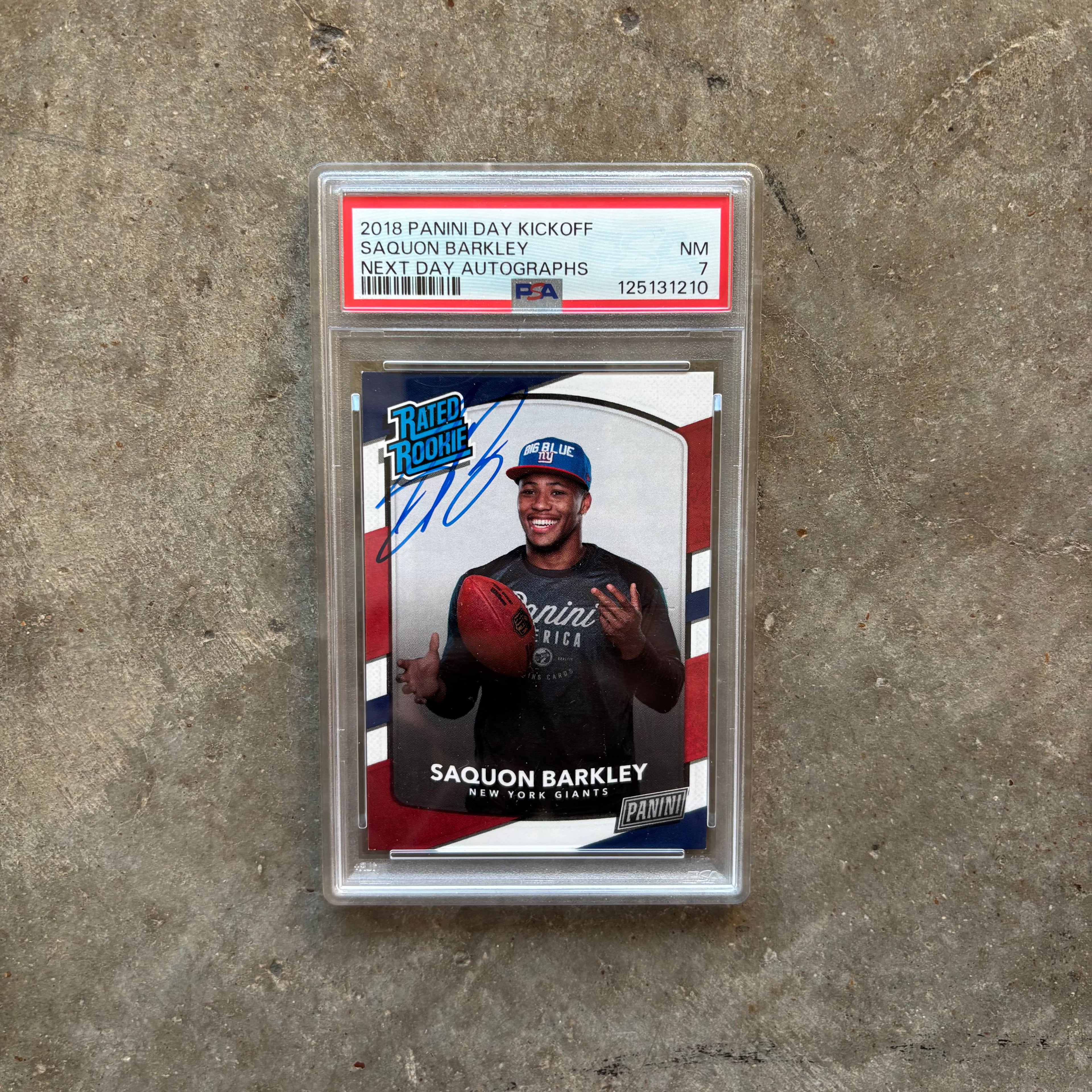 Saquon Barkley 2018 Panini Day Kickoff Next Day Autographs PSA 7