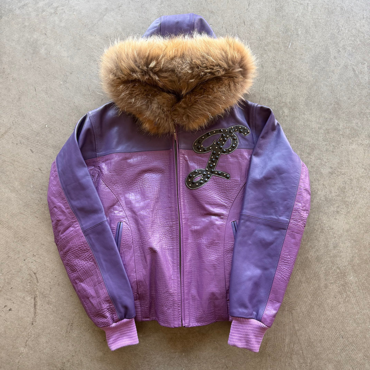 XL Pelle Pelle Fur Hooded Jacket Purple