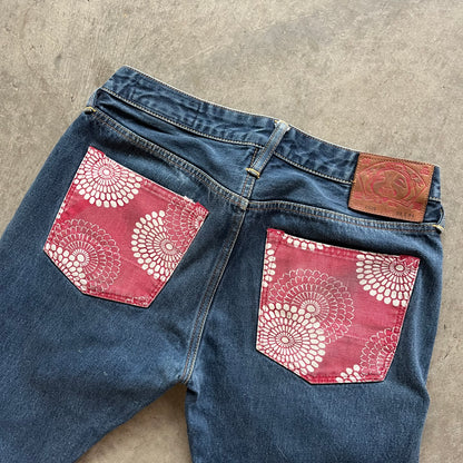 32x29 Flower Pocket Evisu Jeans