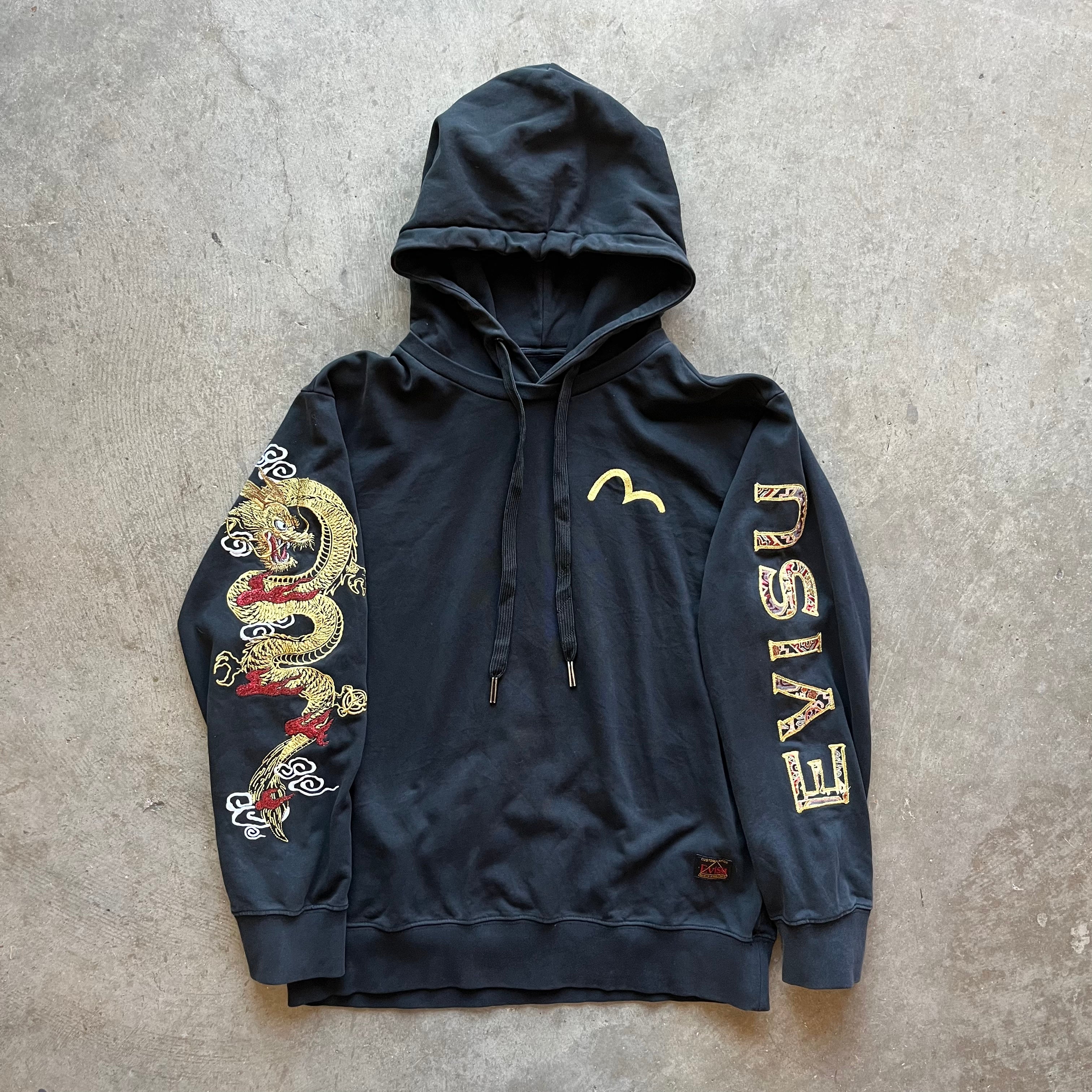 L Black Evisu Dragon Hoodie