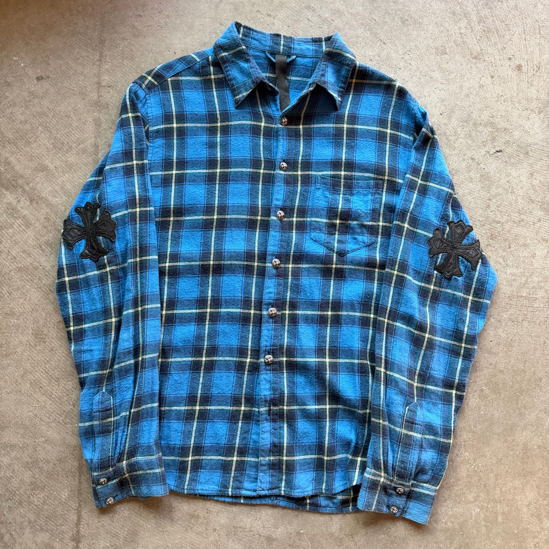L Chrome Hearts Blue Elbow Patch Flannel