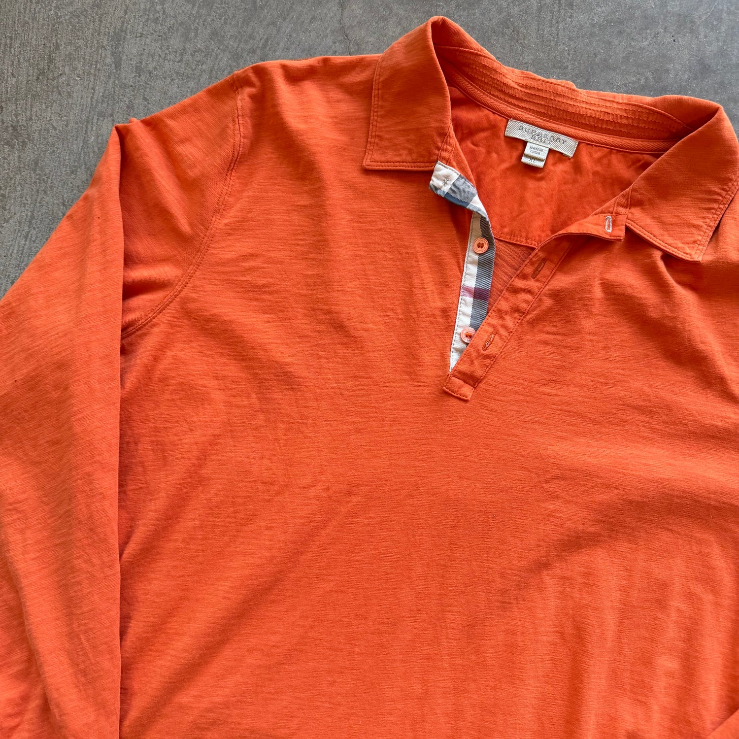 XL Orange Burberry Brit Longsleeve Polo