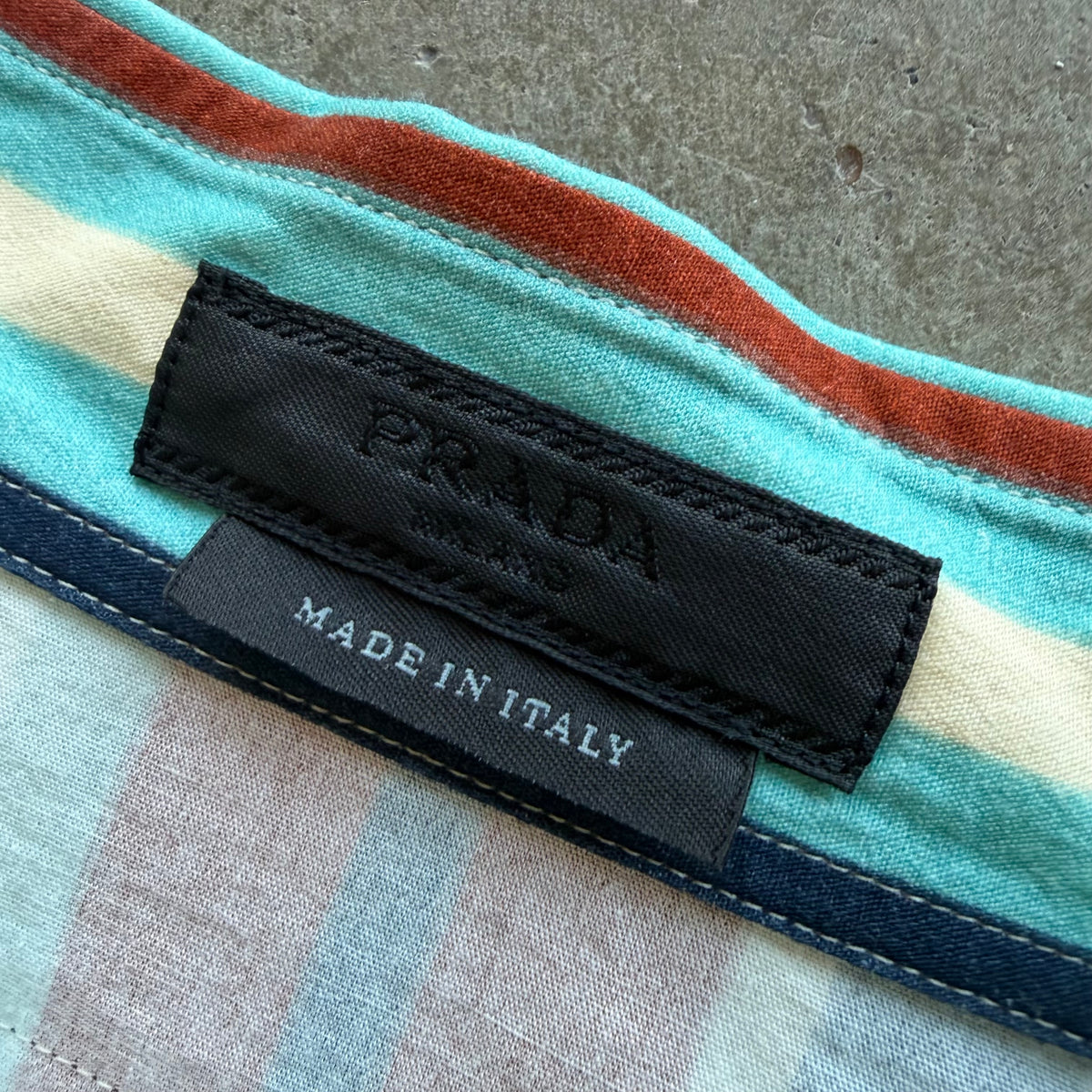 XXL Prada Multi Stripe Triangle Stitch Button Up