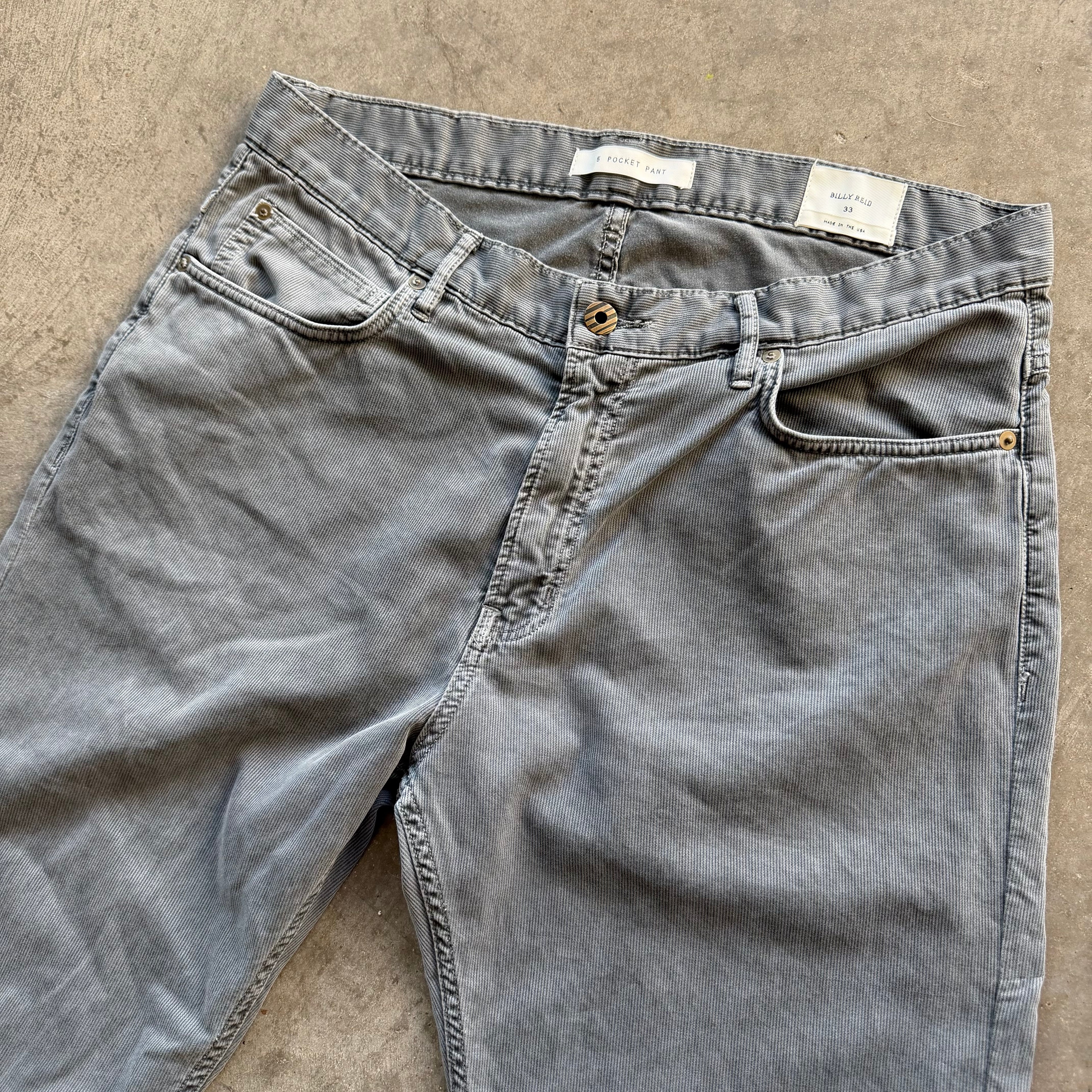 33x30 Grey Corduroy Billy Reid Pants