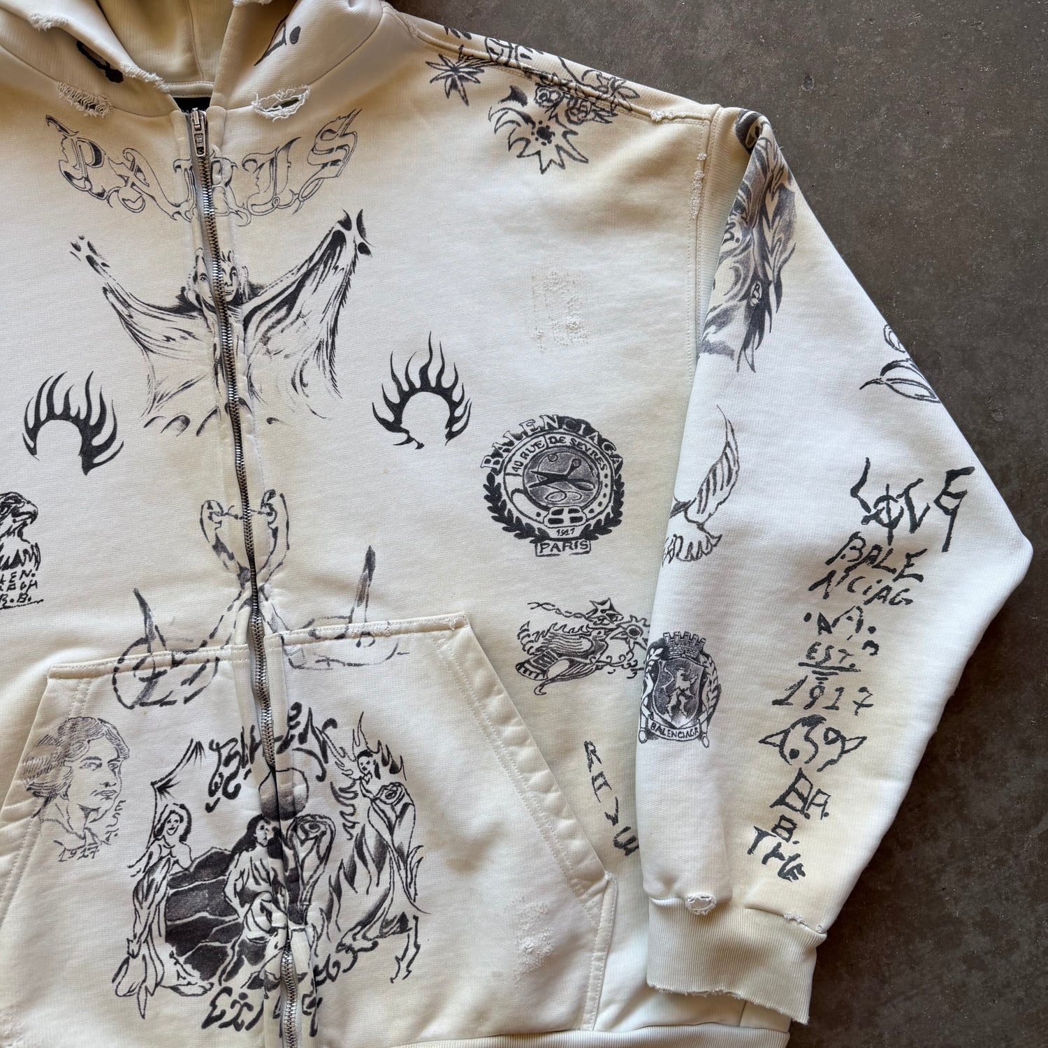 S Balenciaga Tattoo Full Zip Hoodie