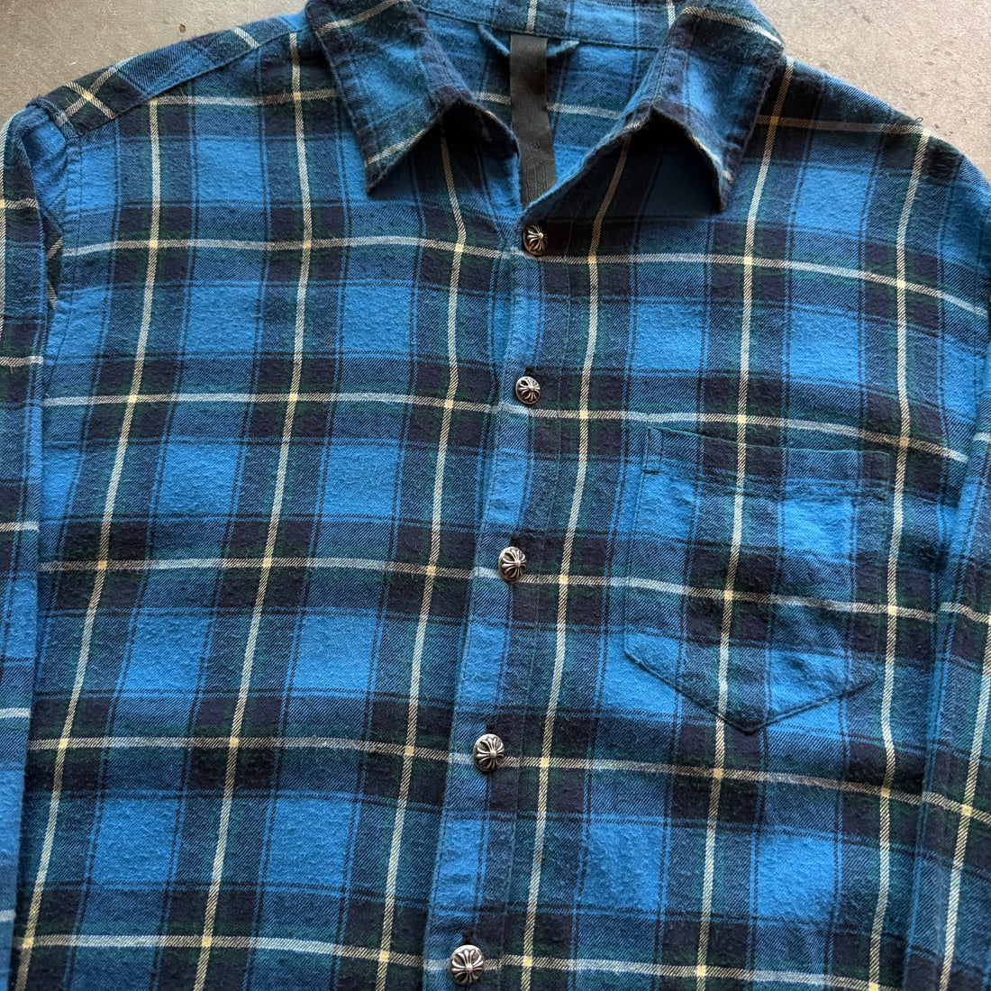 L Chrome Hearts Blue Elbow Patch Flannel