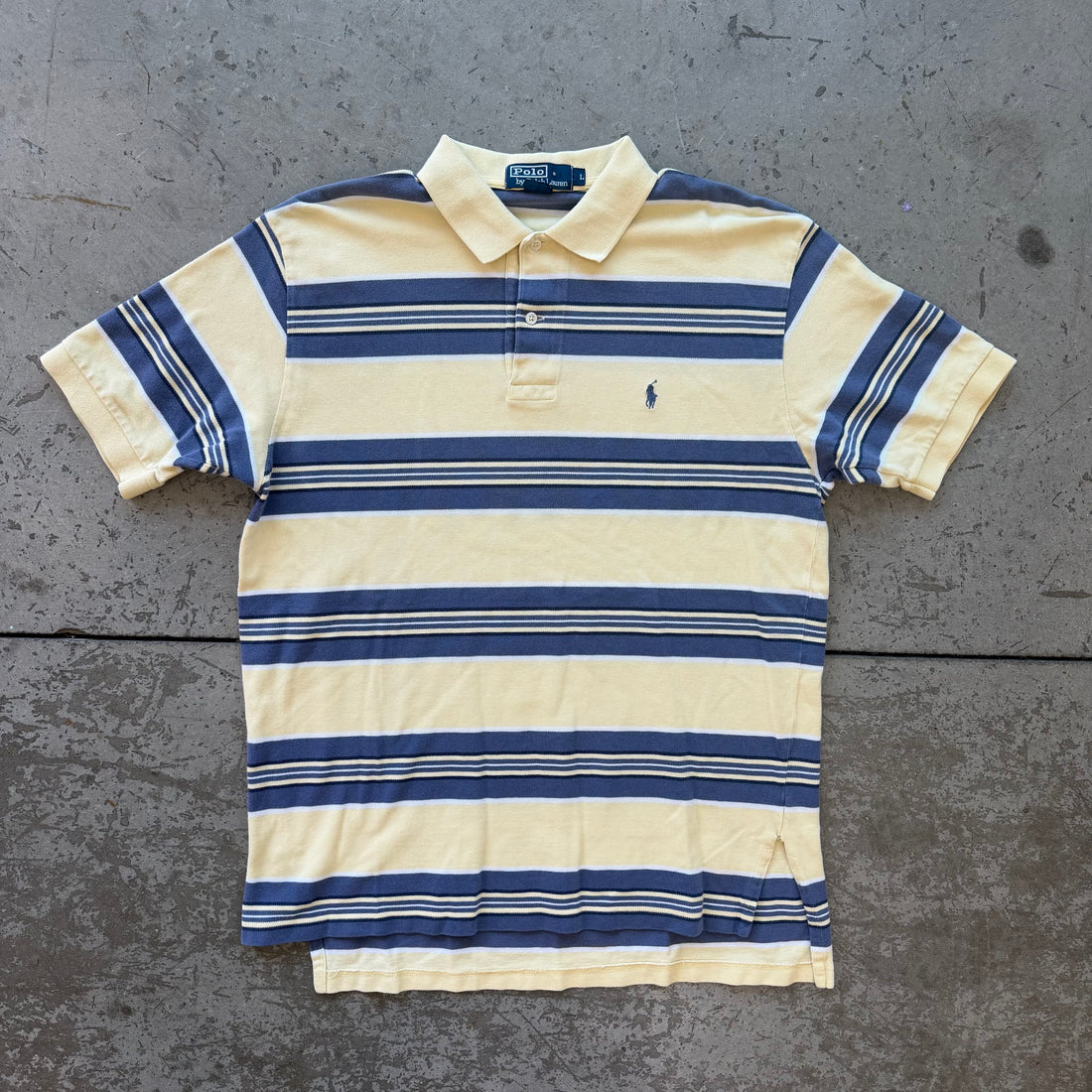 L 90s Yellow Striped Polo