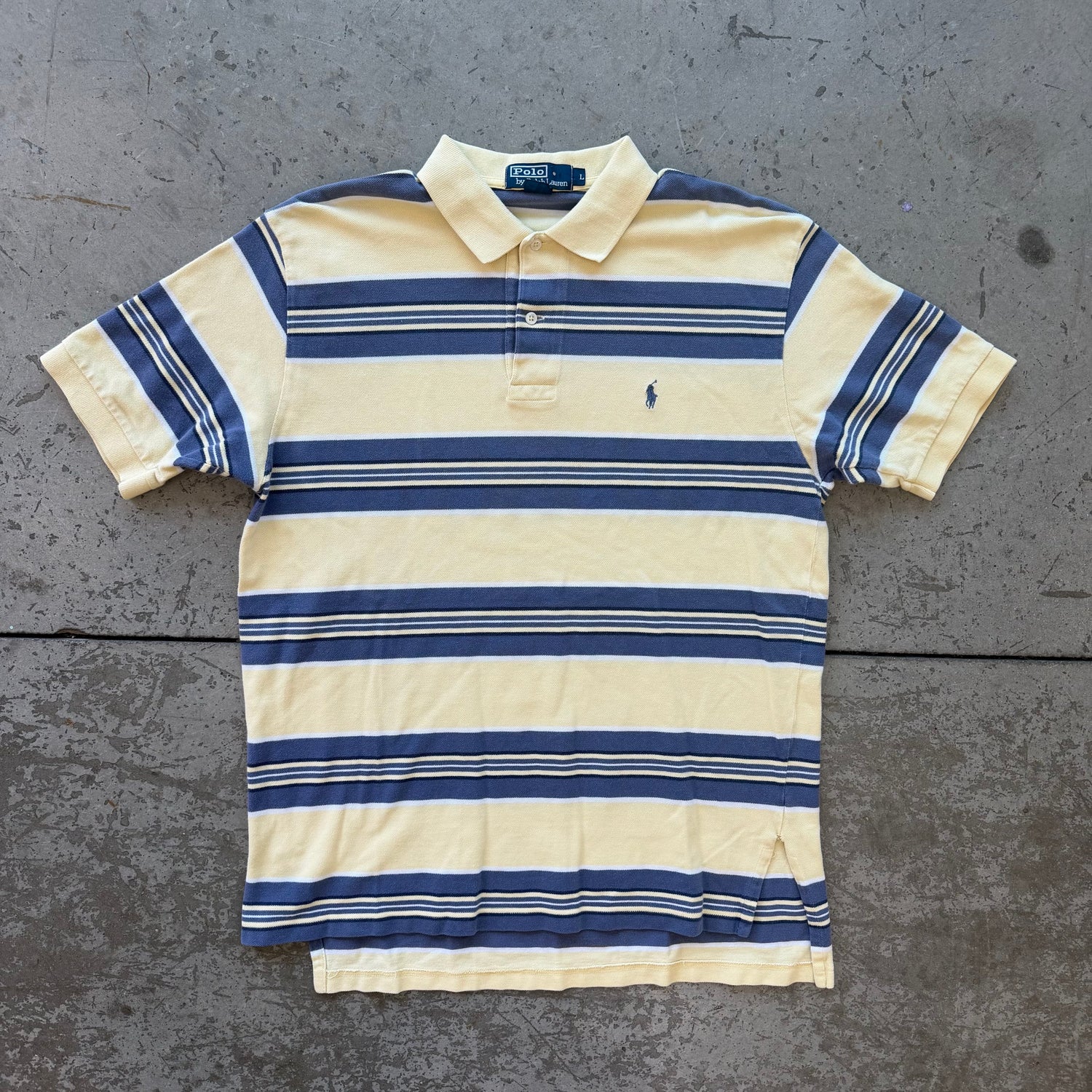 L 90s Yellow Striped Polo