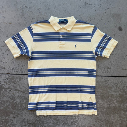 L 90s Yellow Striped Polo