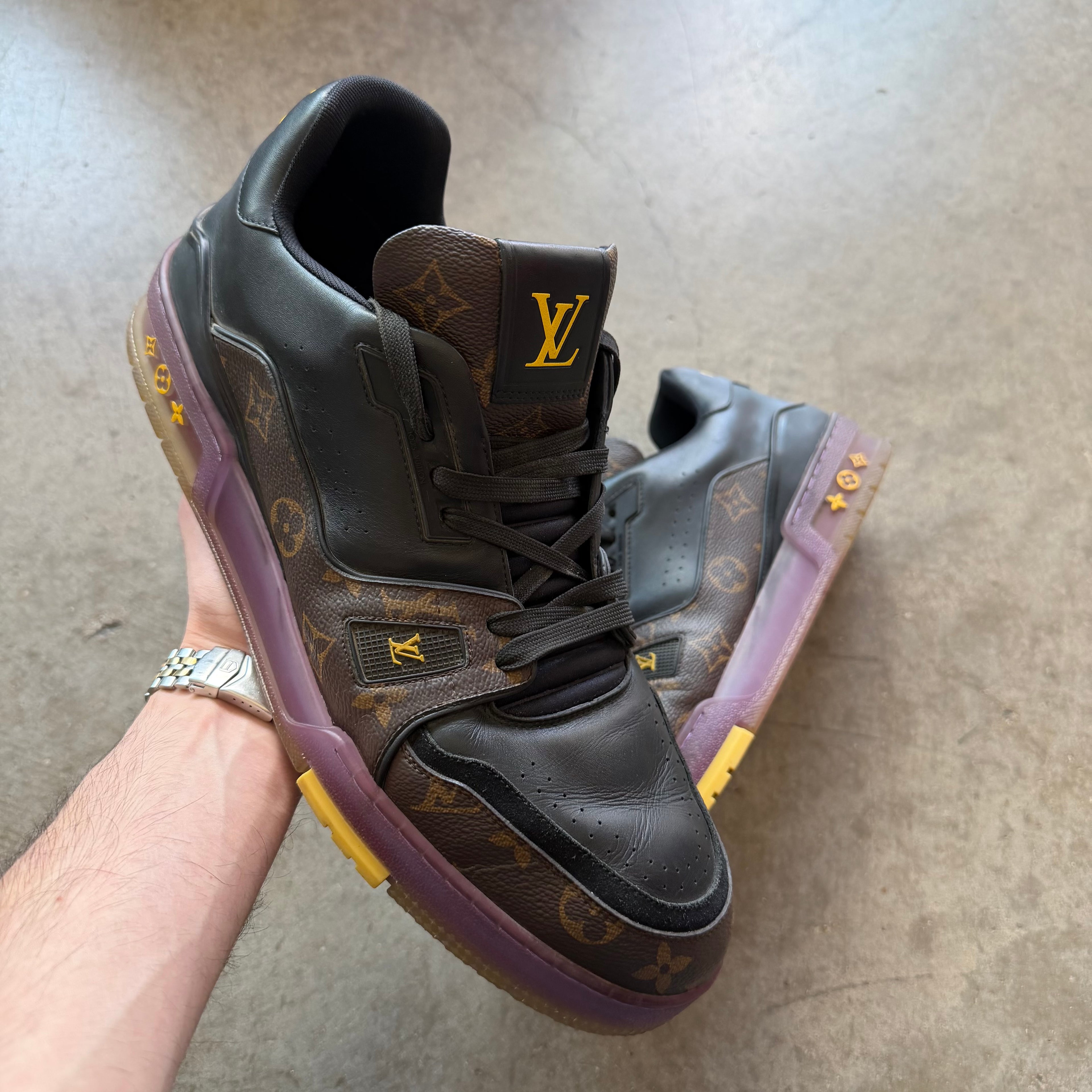 12.5 Used Louis Vuitton Trainer Brown Monogram Yellow Purple