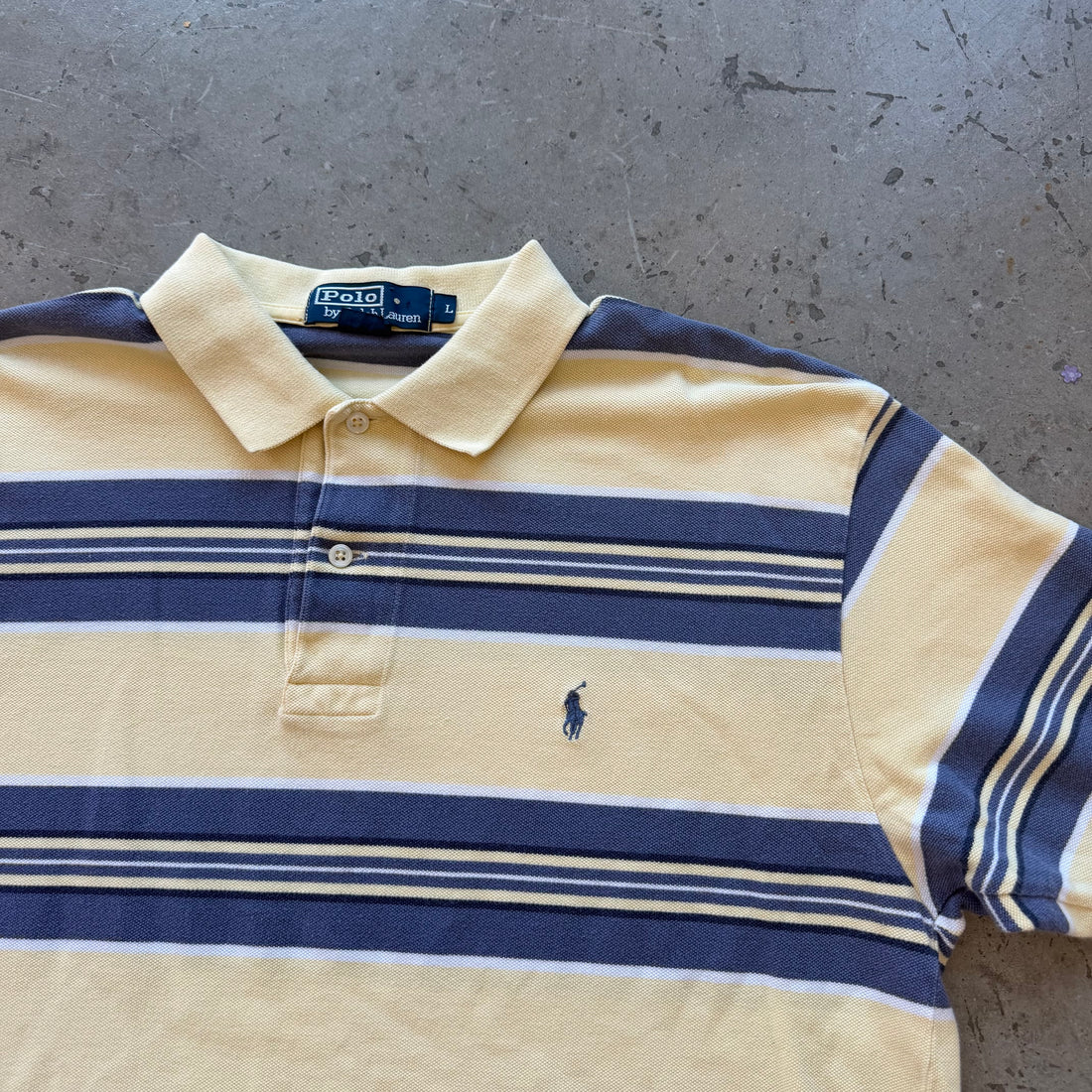 L 90s Yellow Striped Polo