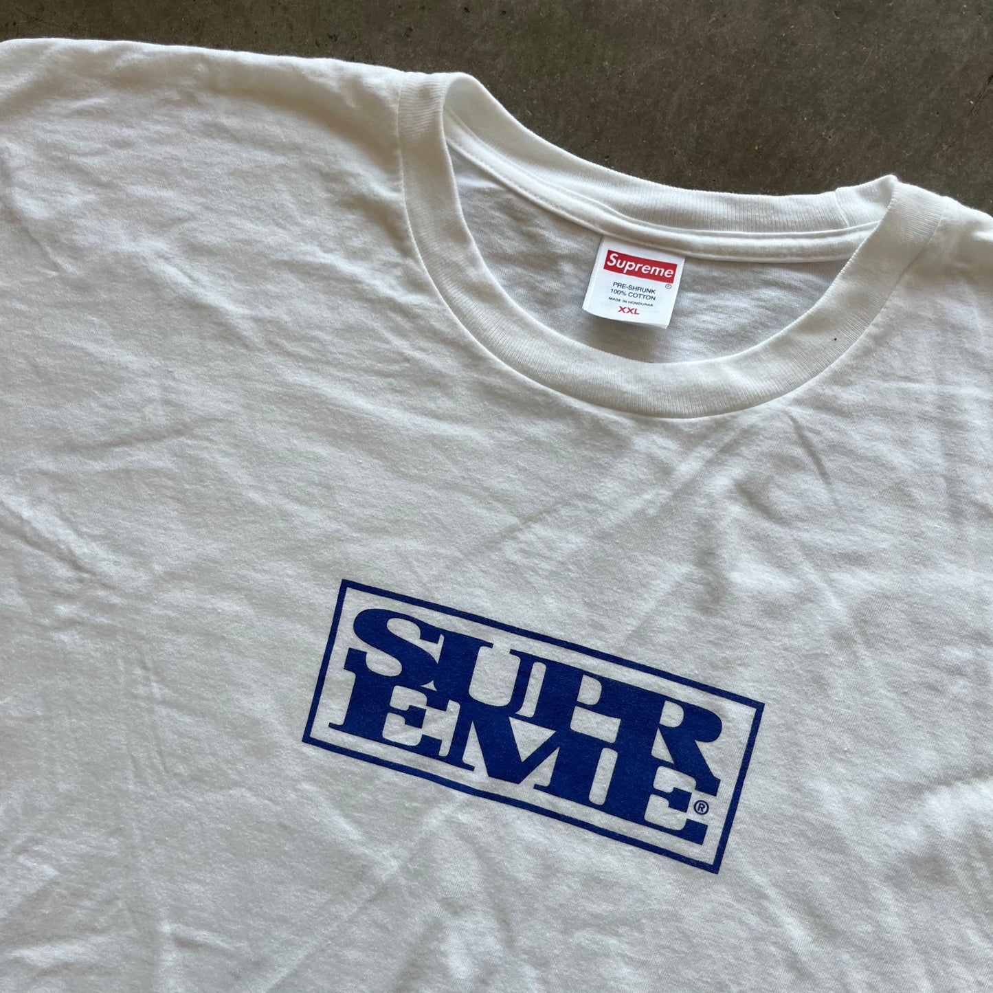 XXL White/Blue Supreme Tee